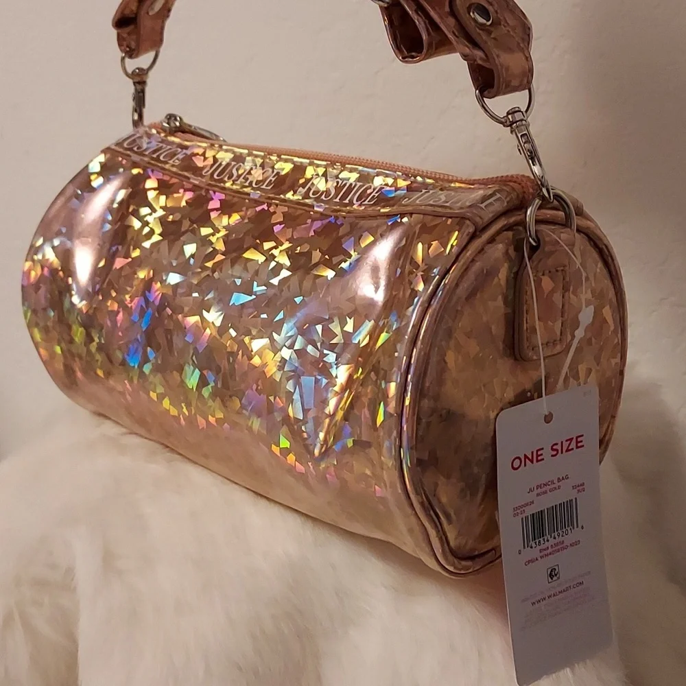 Girls Justice Crossbody Barrel Bag with Adjustable Strap & 2 Charms, Rose Gold